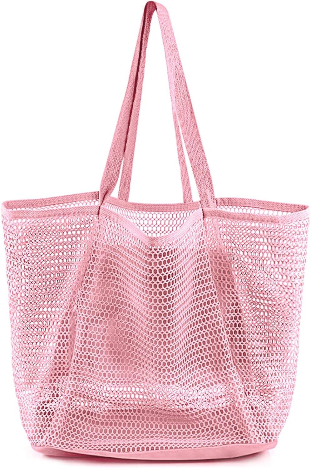 Stylish HOHOM Tan Beach Bag for Women - Versatile Summer Travel Mesh Tote with Large Inner Pocket and Sandproof Design