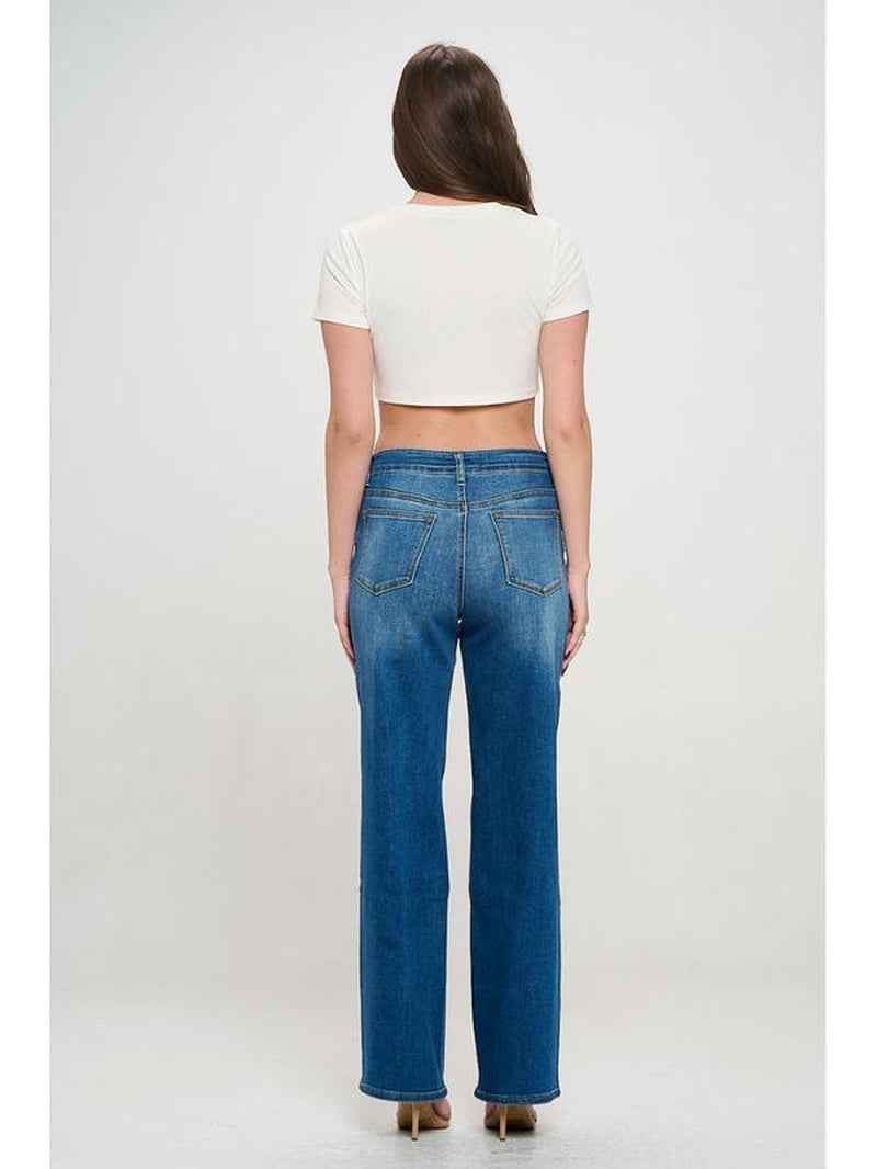 Cameron - Super Stretchy High Waisted Denim Wide Leg Jeans - Cyndora