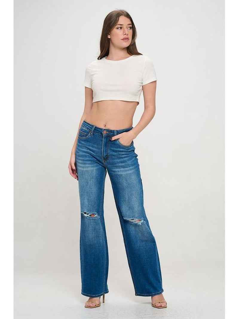 Cameron - Super Stretchy High Waisted Denim Wide Leg Jeans - Cyndora