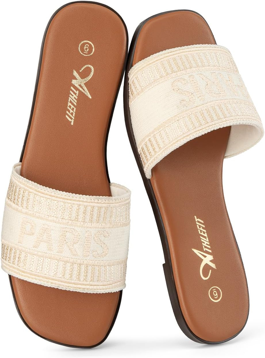 Chic and Comfortable Women's Slip-On Flat Dressy Slides in Brown