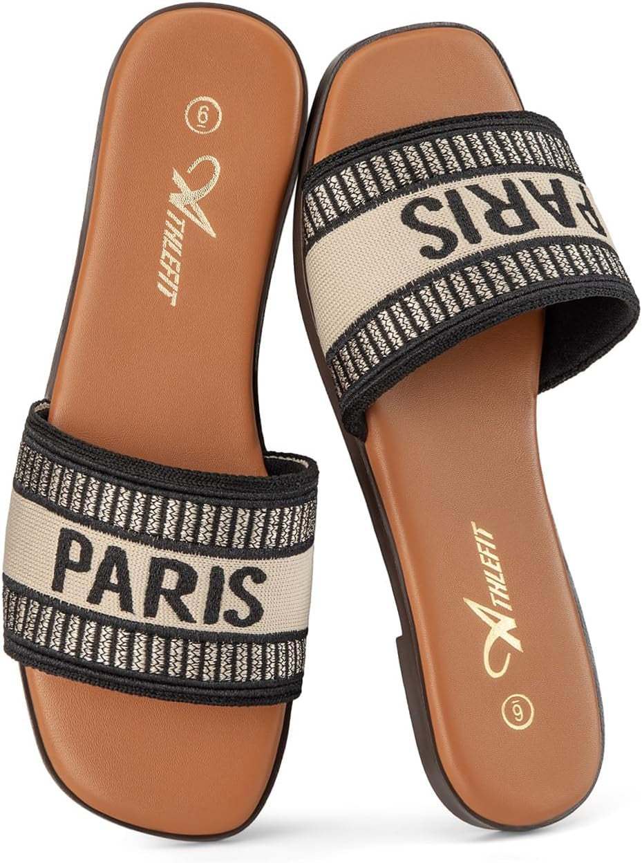 Chic and Comfortable Women's Slip-On Flat Dressy Slides in Brown