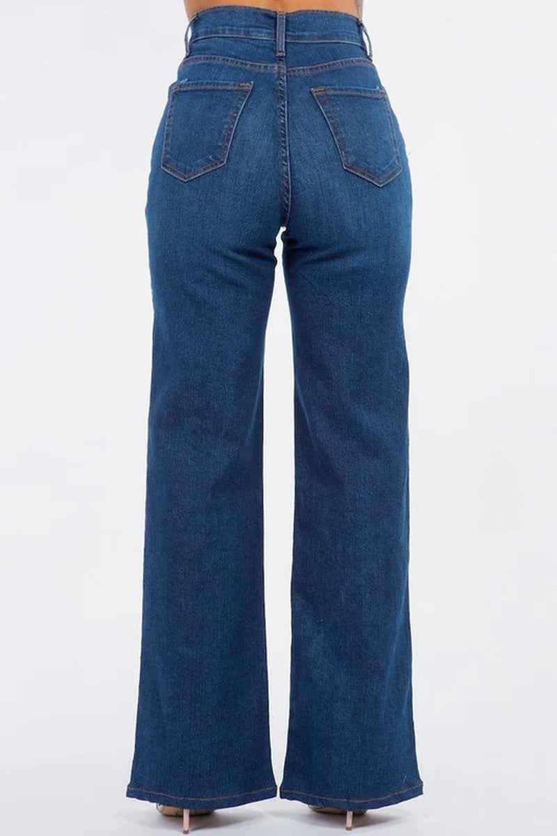 Olivia Wide Leg Jean in Dark Blue - Cyndora