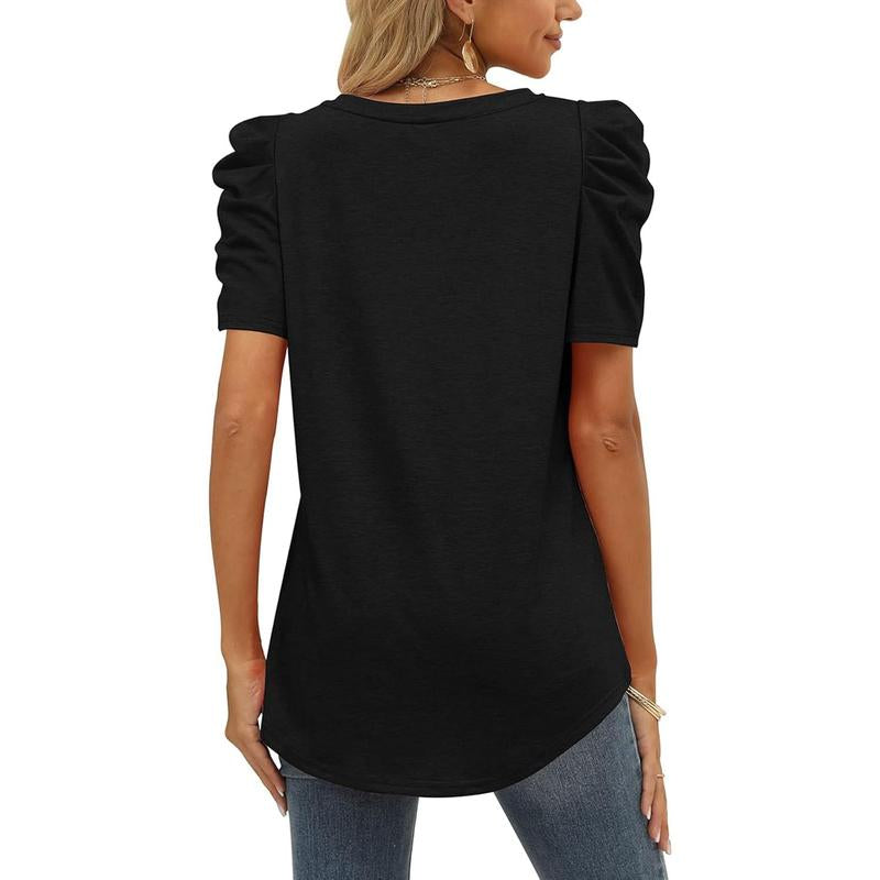Women's V Neck Puff Sleeve Top