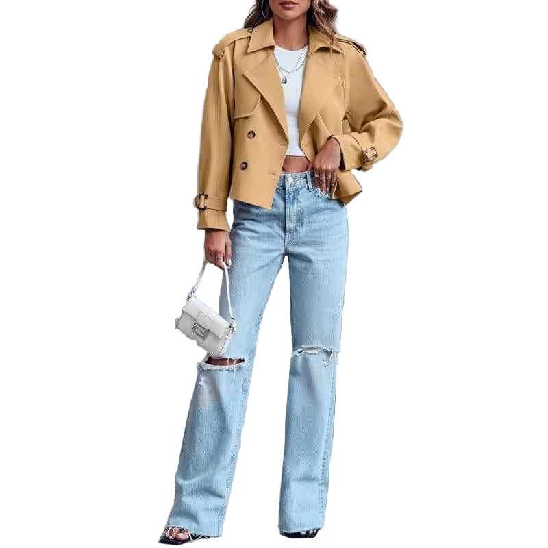 ARTFREE Women Short Double Breasted Trench Coat - Cyndora