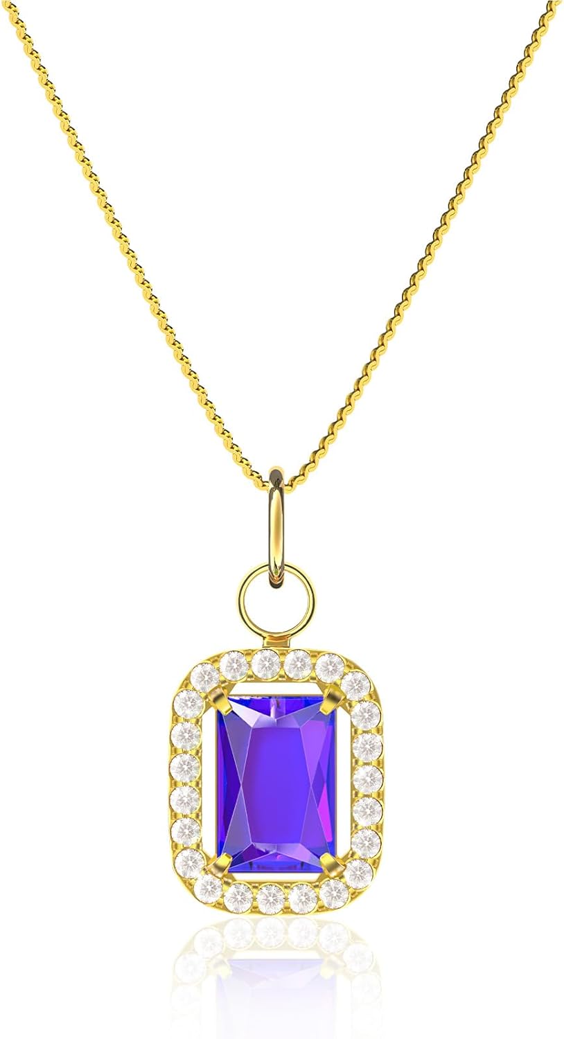 Birthstone Necklaces for Women, 18K Gold Plated Necklaces Dainty CZ Pendant