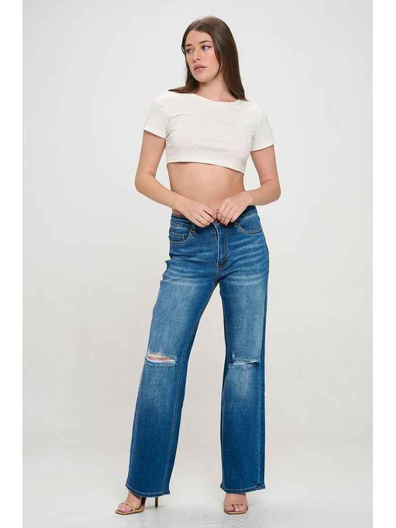 Cameron - Super Stretchy High Waisted Denim Wide Leg Jeans - Cyndora
