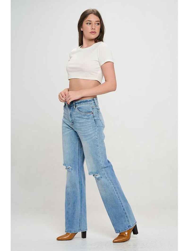 Cameron - Super Stretchy High Waisted Denim Wide Leg Jeans - Cyndora