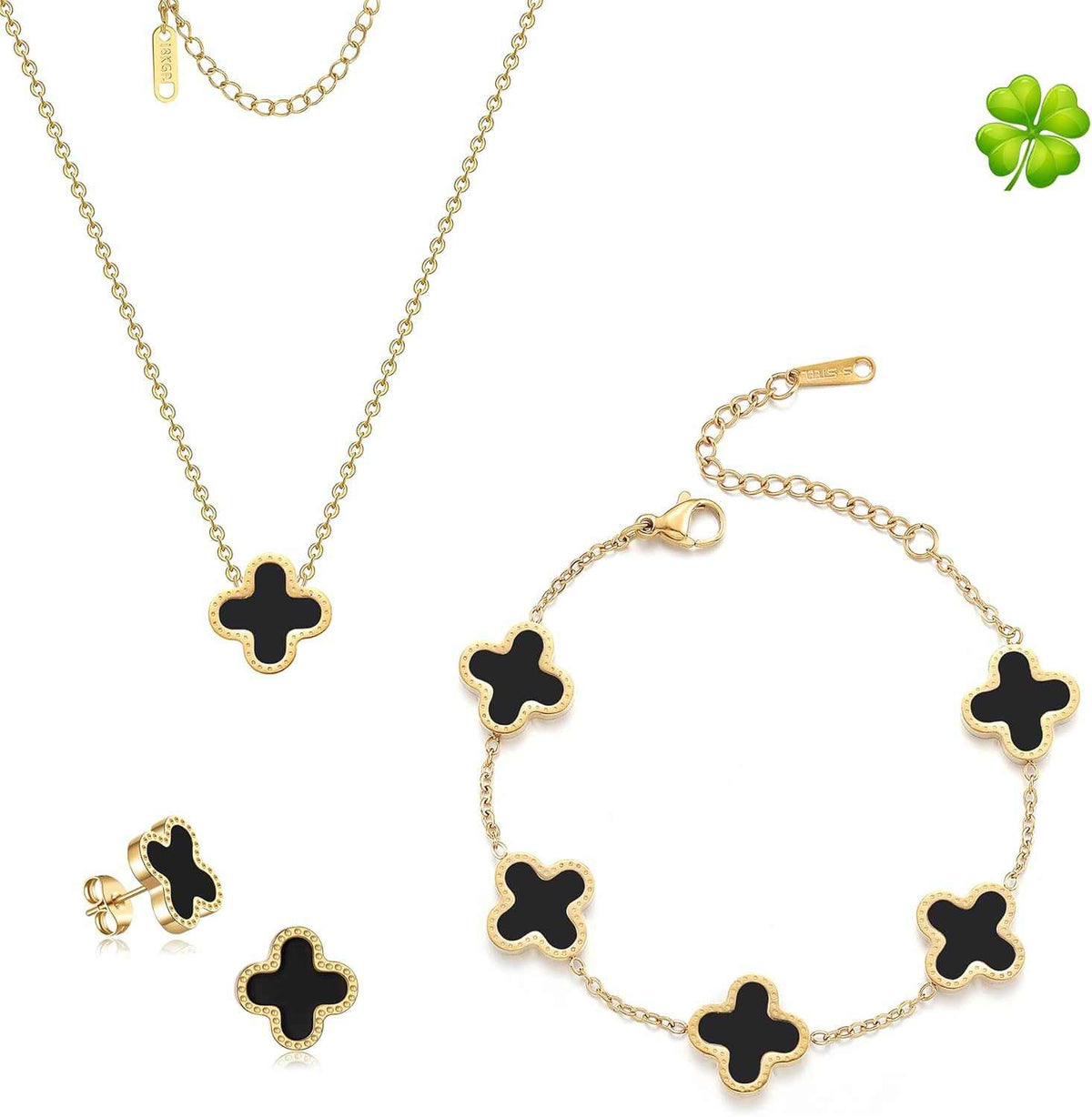 Enchanting TICVRSS Lucky Clover Jewelry Set: 18K Gold Plated Bracelet, Necklace, and Earrings for Women - Perfect Gift for Any Occasion
