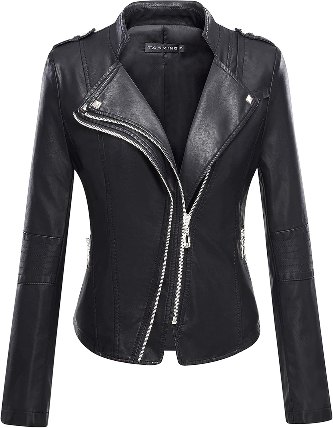 Tanming Women's Faux Moto Biker Short Coat