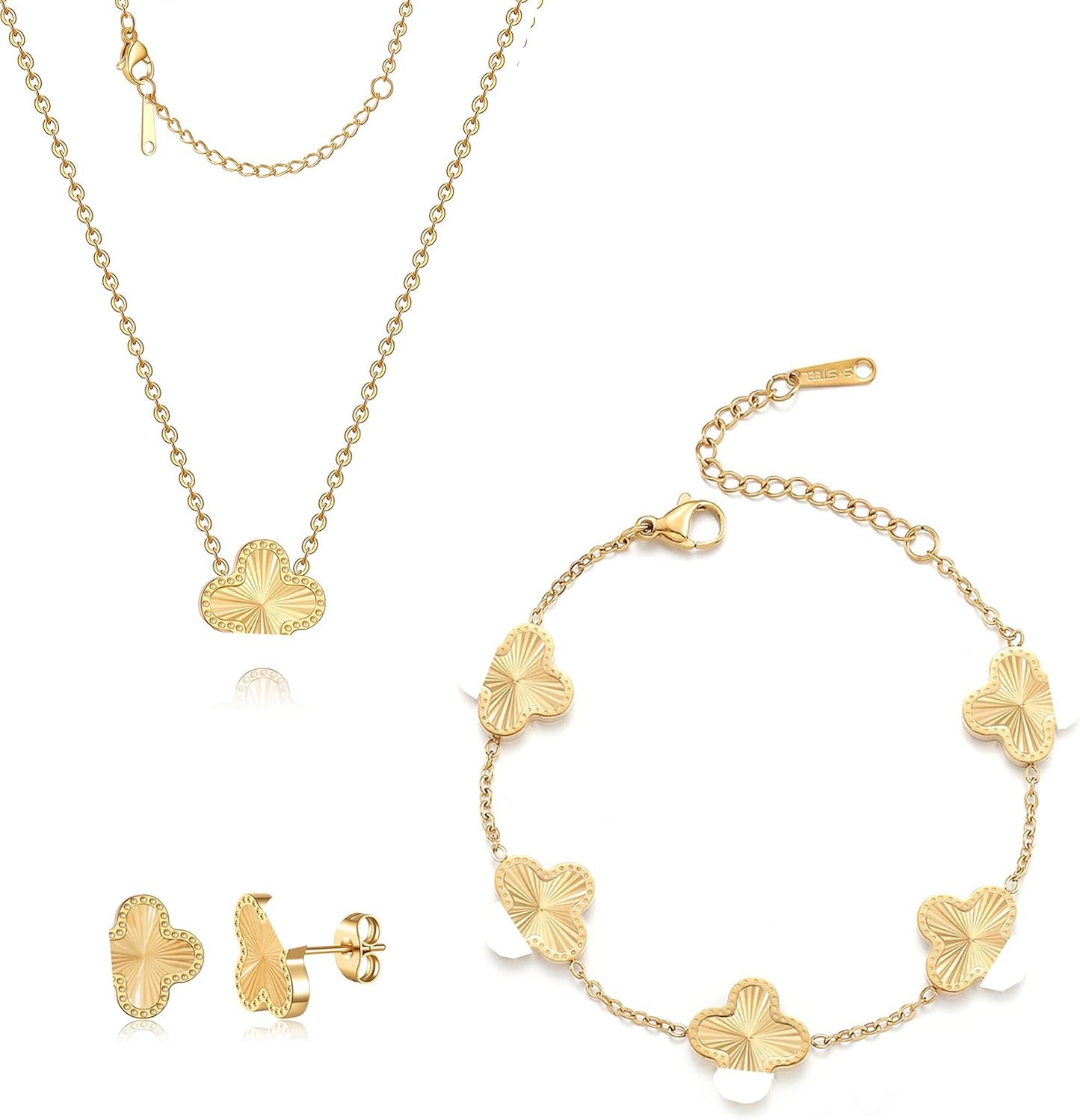 Enchanting TICVRSS Lucky Clover Jewelry Set: 18K Gold Plated Bracelet, Necklace, and Earrings for Women - Perfect Gift for Any Occasion