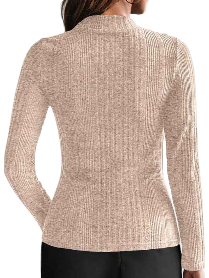 Women's Plain Button Decor Mock Neck Tee - Cyndora