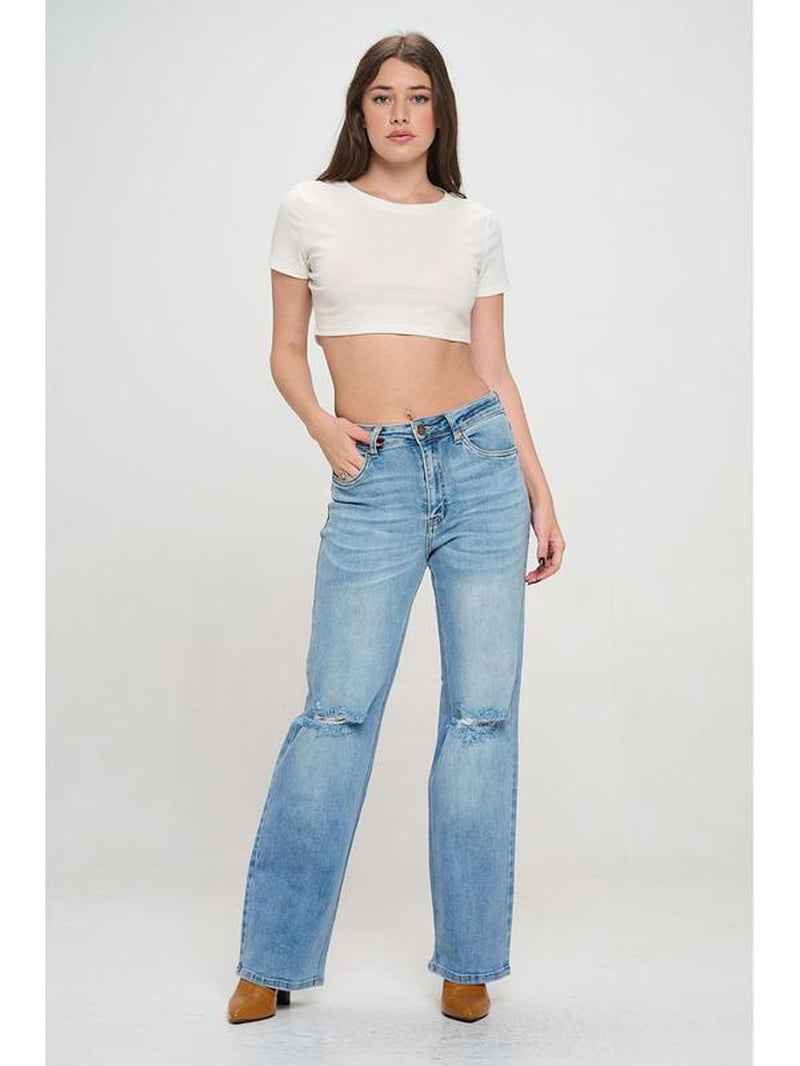 Cameron - Super Stretchy High Waisted Denim Wide Leg Jeans - Cyndora
