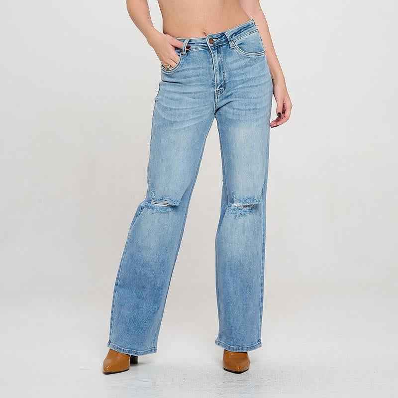 Cameron - Super Stretchy High Waisted Denim Wide Leg Jeans - Cyndora