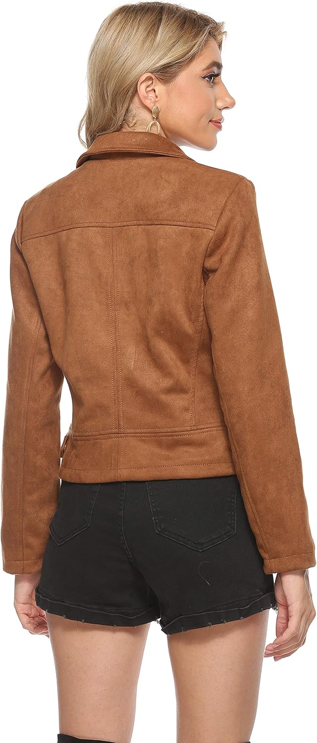 Tanming Women's Faux Moto Biker Short Coat