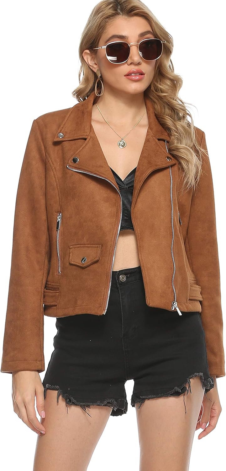 Tanming Women's Faux Moto Biker Short Coat
