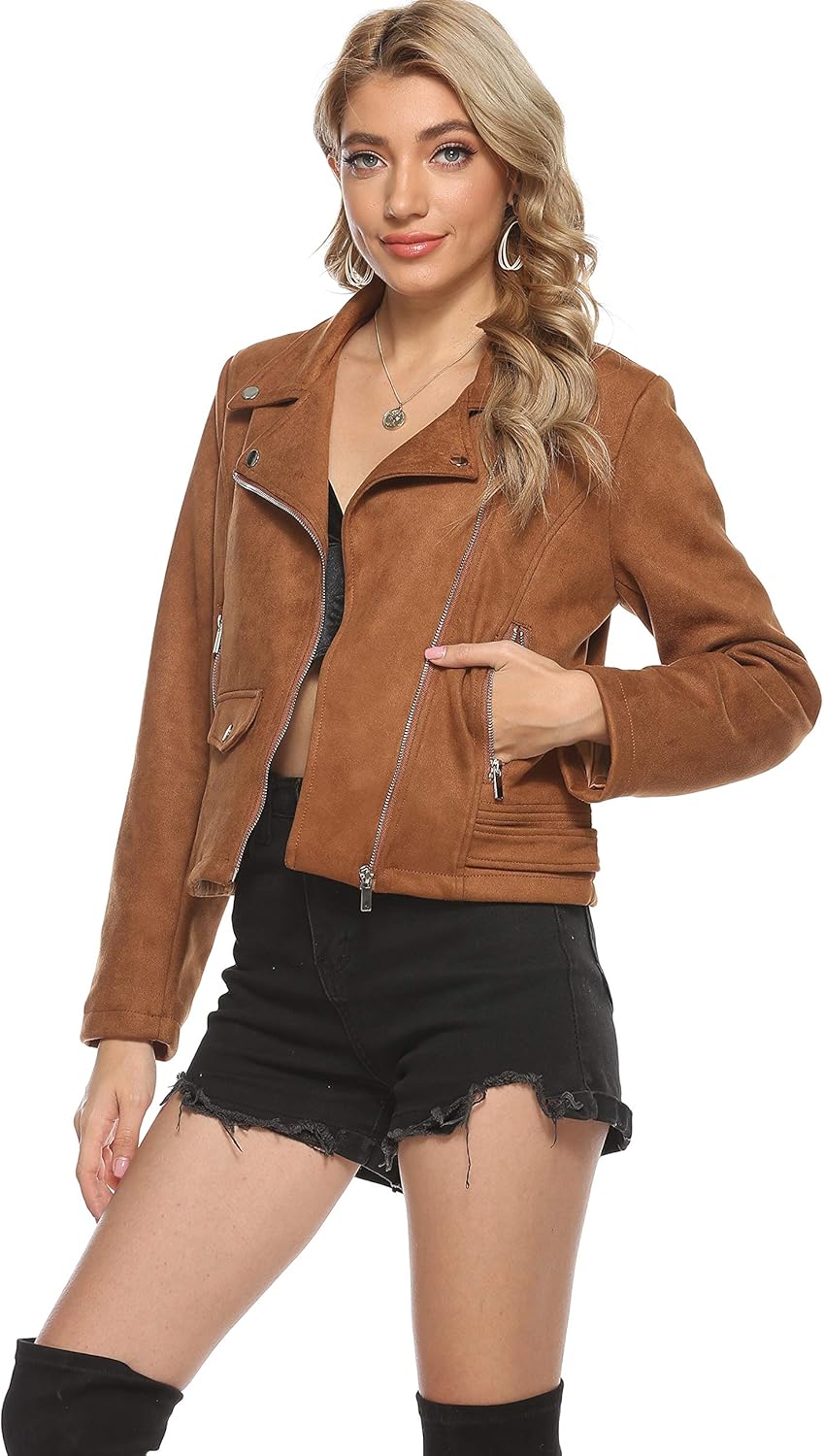 Tanming Women's Faux Moto Biker Short Coat