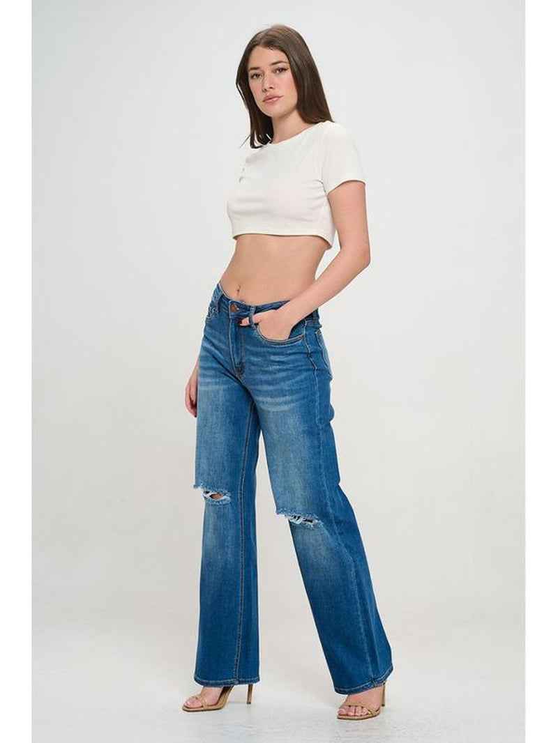 Cameron - Super Stretchy High Waisted Denim Wide Leg Jeans - Cyndora