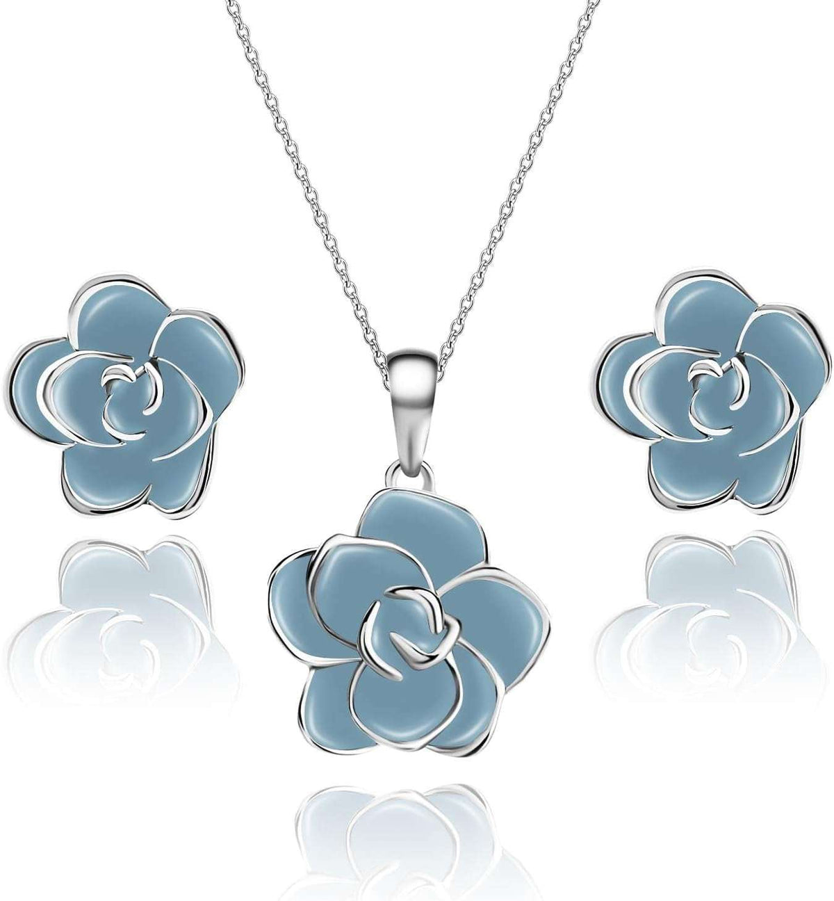 18K Gold Plated Hypoallergenic Rose Flower Necklace Earrings Set