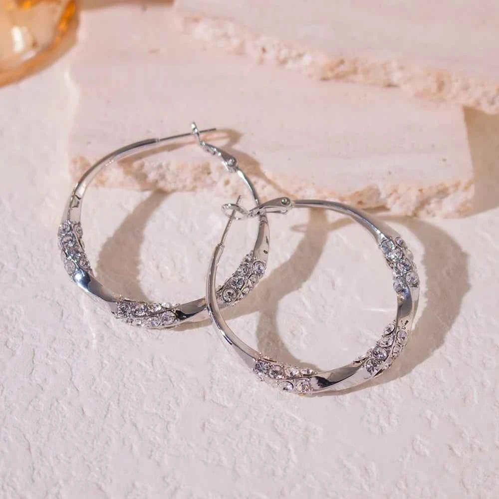 Crystal Hoop Earrings - Elegant Spiral Design for Women