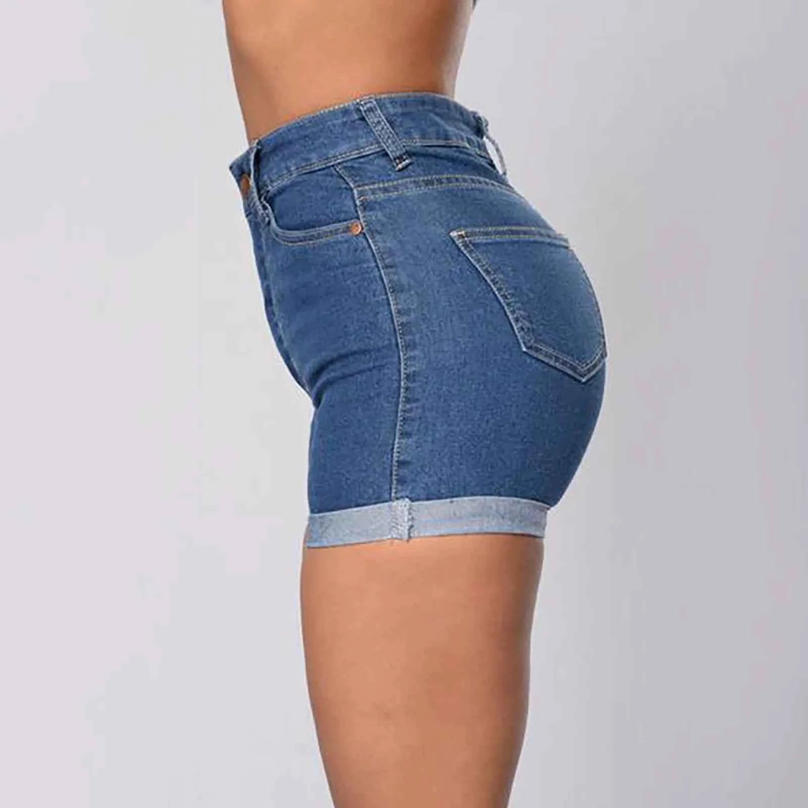 Women Wrapped Hip High Waist Rolled up Shorts with plus Size