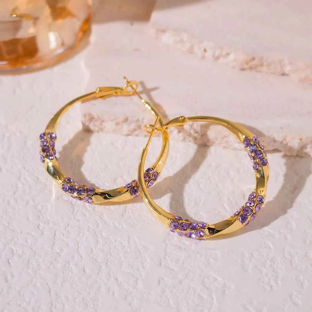 Crystal Hoop Earrings - Elegant Spiral Design for Women