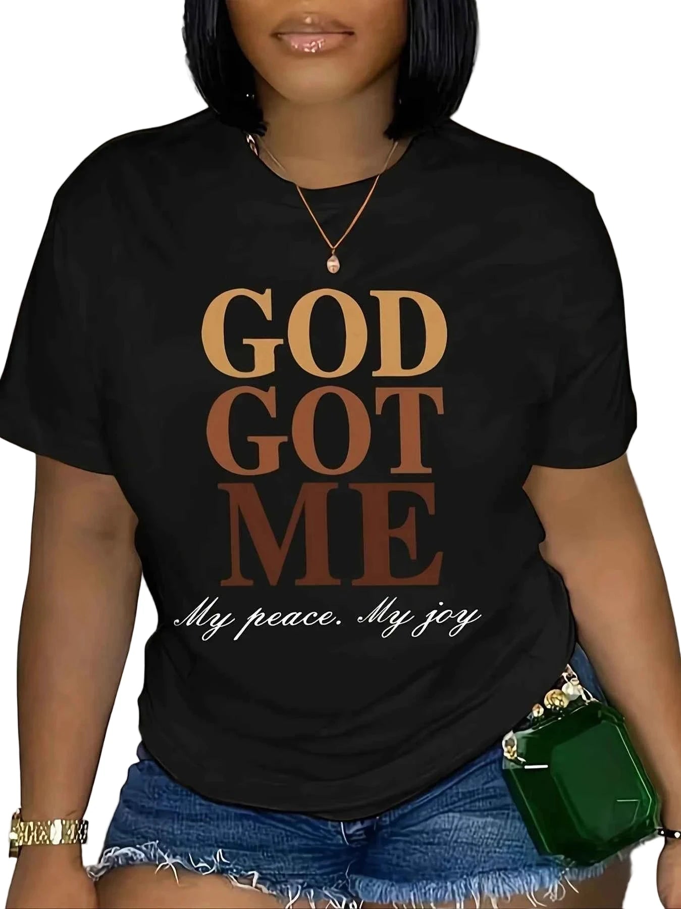 Women's GOD GOT ME Casual round Neck Short Sleeved T-Shirt - Cyndora