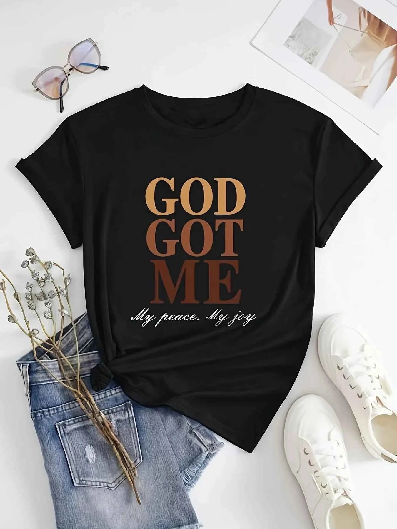 Women's GOD GOT ME Casual round Neck Short Sleeved T-Shirt - Cyndora