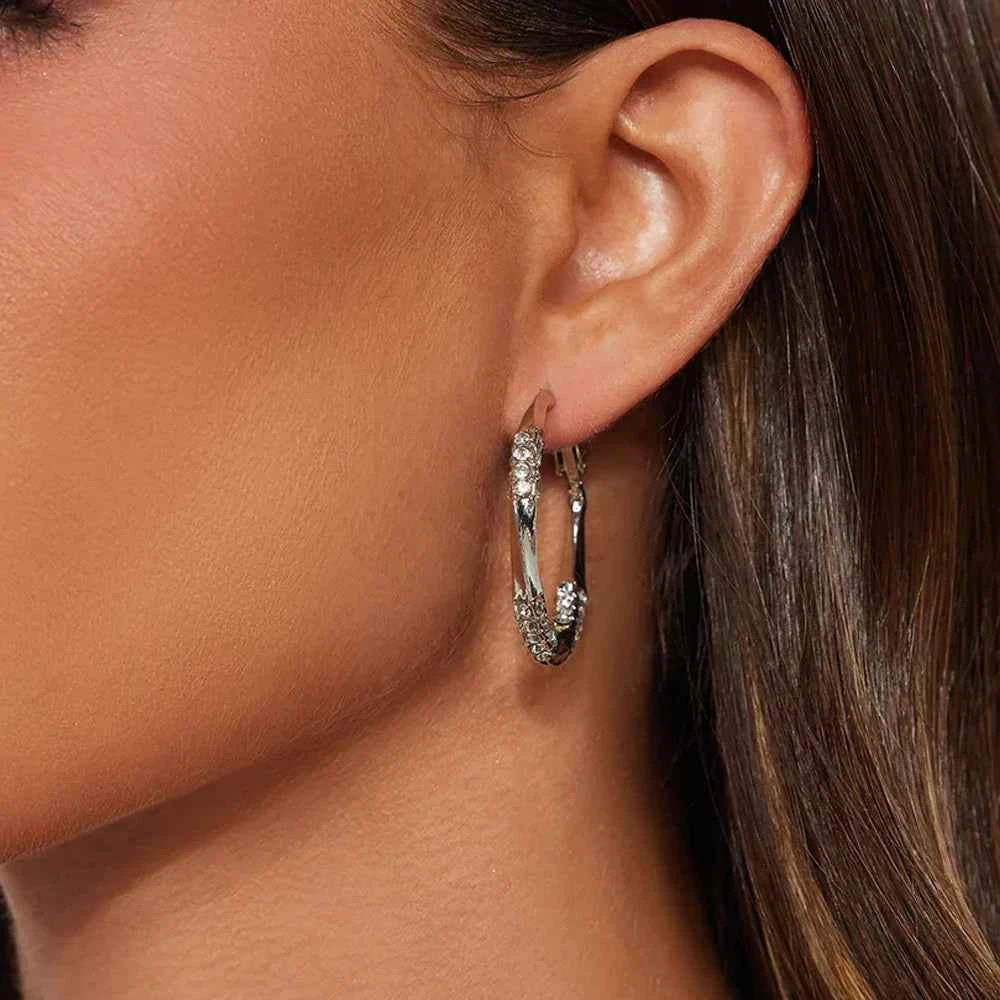 Crystal Hoop Earrings - Elegant Spiral Design for Women
