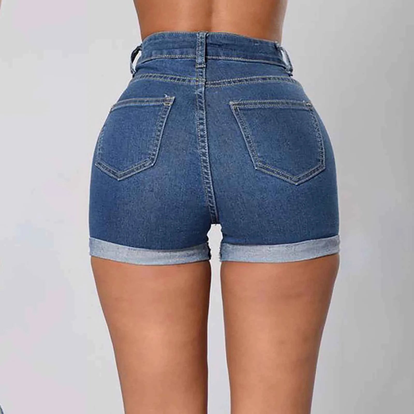 Women Wrapped Hip High Waist Rolled up Shorts with plus Size