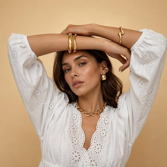 14K Gold Plated Chunky Bangle Bracelet Set