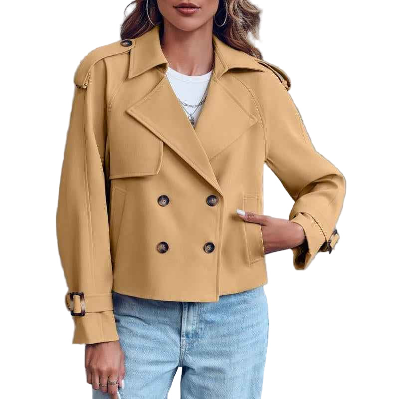 ARTFREE Women Short Double Breasted Trench Coat - Cyndora