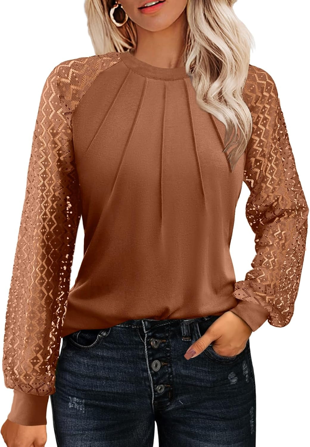 Womens Lace Short/Long Sleeve Top Dressy
