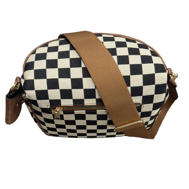 Women's Large Checkered Pattern Crossbody Saddle Bag - Cyndora