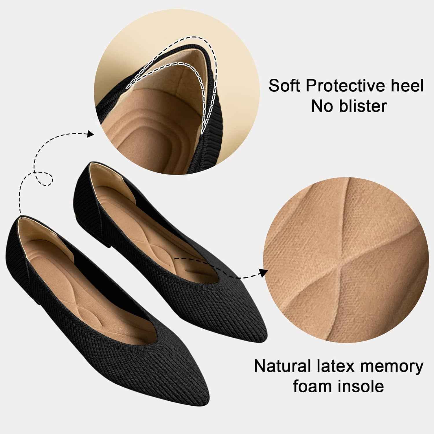 Women's Pointed Toe Knit Ballet Flats - Comfortable Dressy Slip-On Shoes