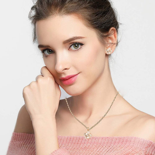 18K Gold Plated Hypoallergenic Rose Flower Necklace Earrings Set