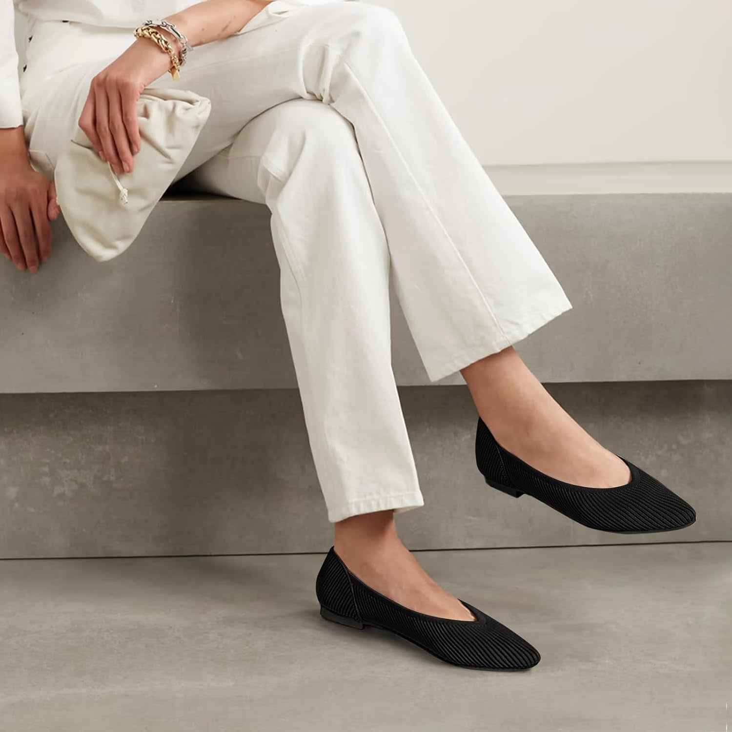 Women's Pointed Toe Knit Ballet Flats - Comfortable Dressy Slip-On Shoes