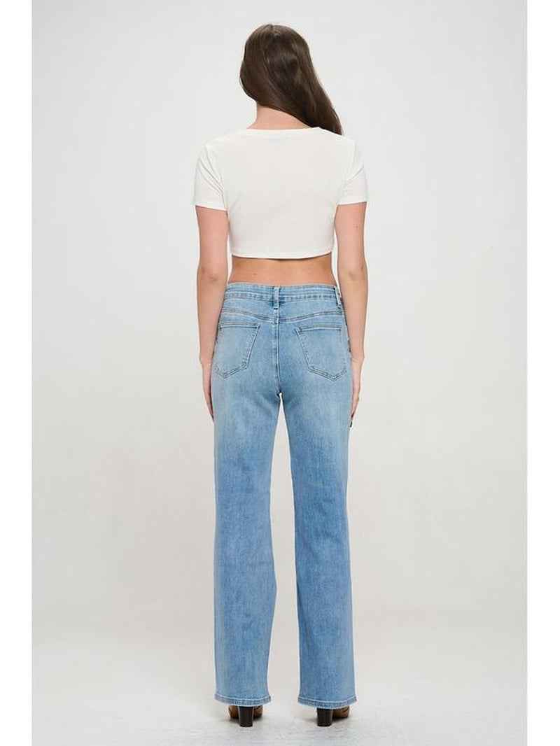 Cameron - Super Stretchy High Waisted Denim Wide Leg Jeans - Cyndora