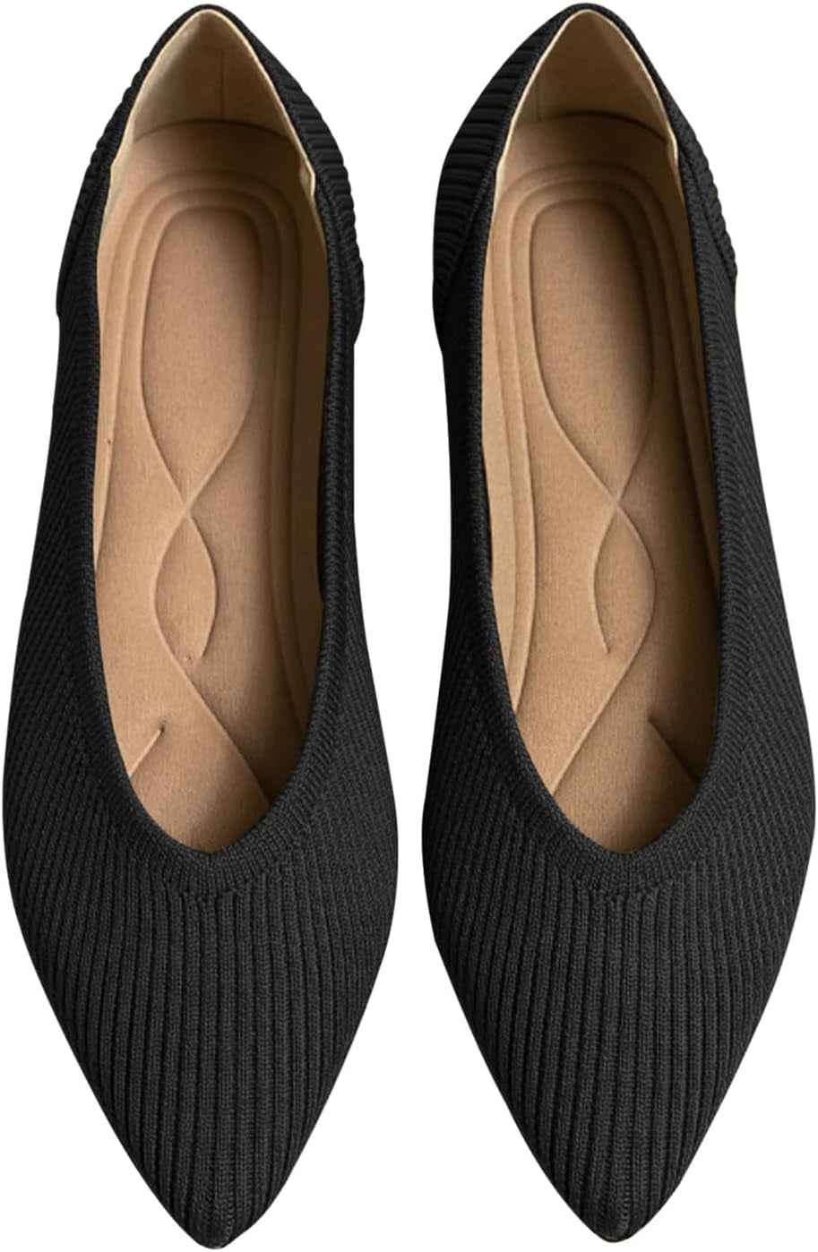 Women's Pointed Toe Knit Ballet Flats - Comfortable Dressy Slip-On Shoes