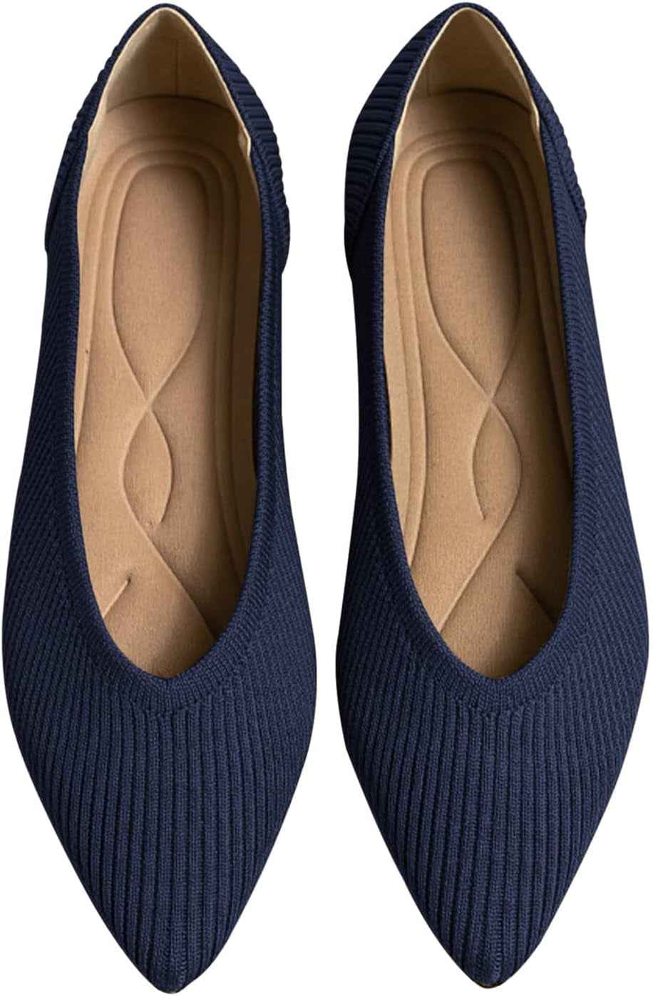 Women's Pointed Toe Knit Ballet Flats - Comfortable Dressy Slip-On Shoes