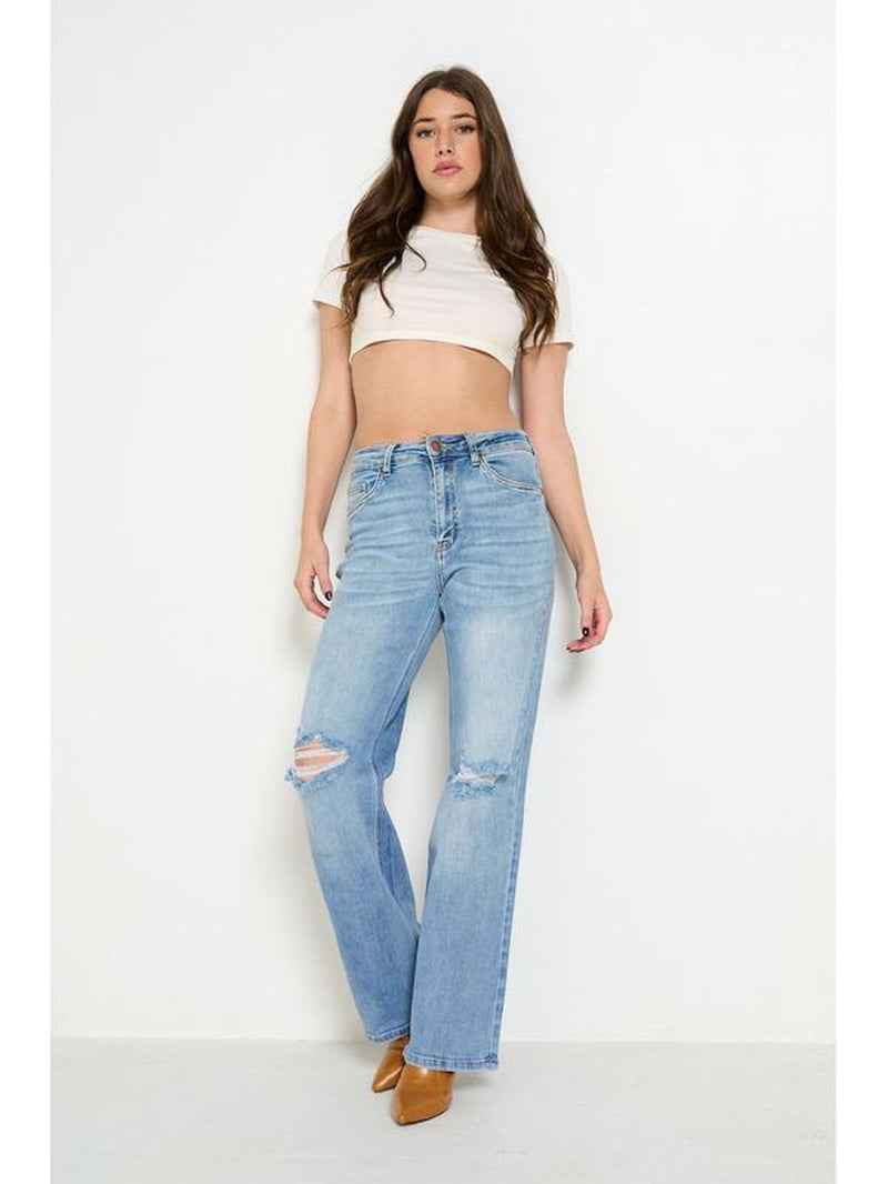 Cameron - Super Stretchy High Waisted Denim Wide Leg Jeans - Cyndora