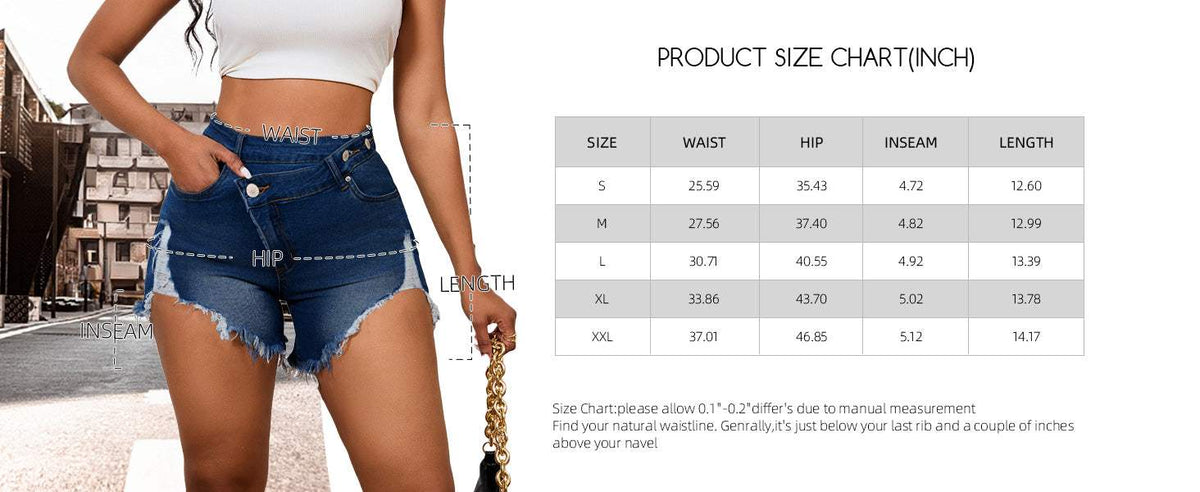High Waisted Crossover Jean Shorts for Women – Ripped Raw Hem Denim Summer Shorts
