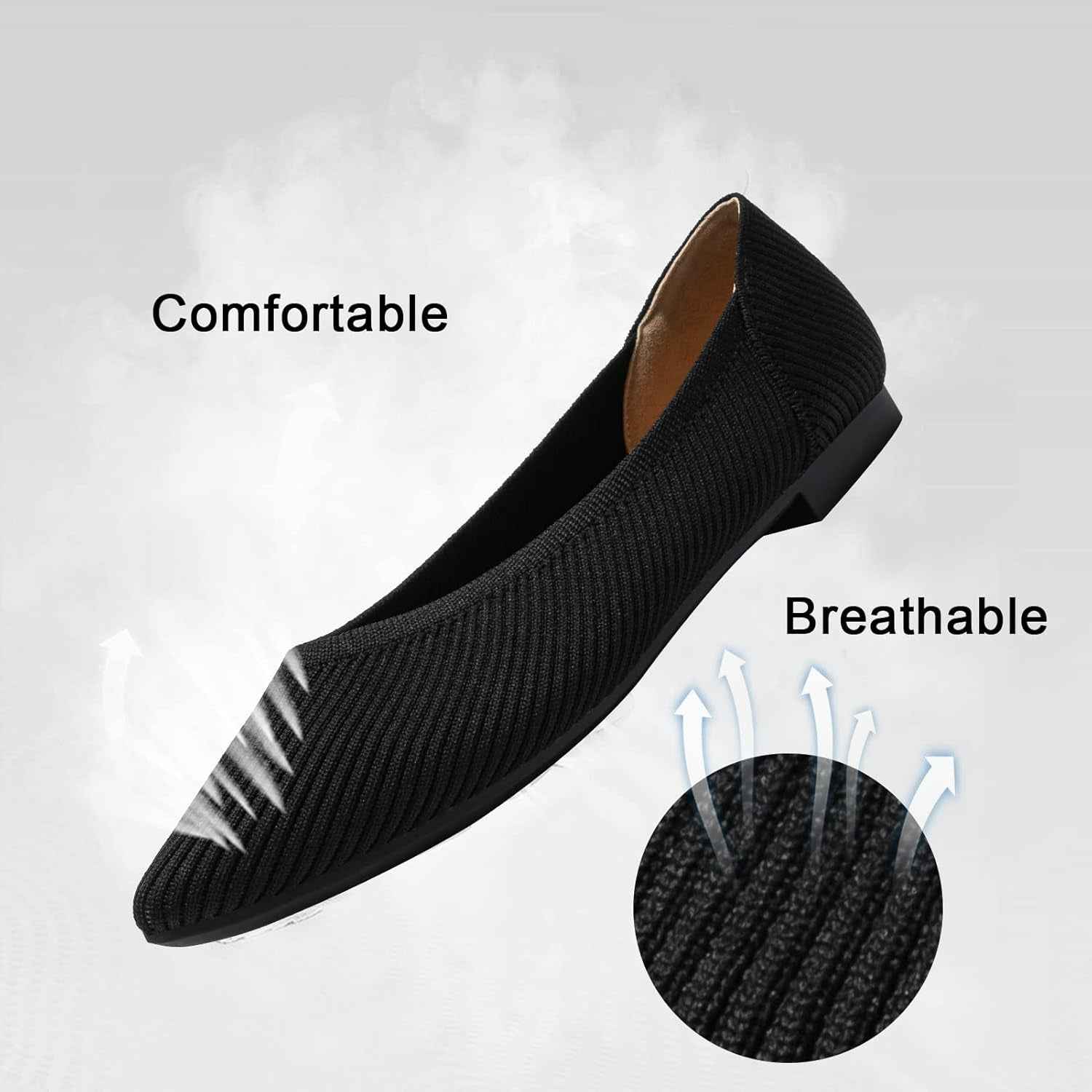 Women's Pointed Toe Knit Ballet Flats - Comfortable Dressy Slip-On Shoes