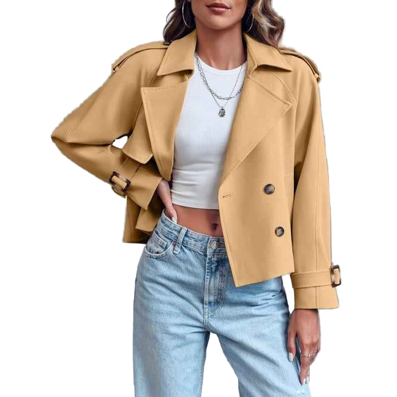 ARTFREE Women Short Double Breasted Trench Coat - Cyndora