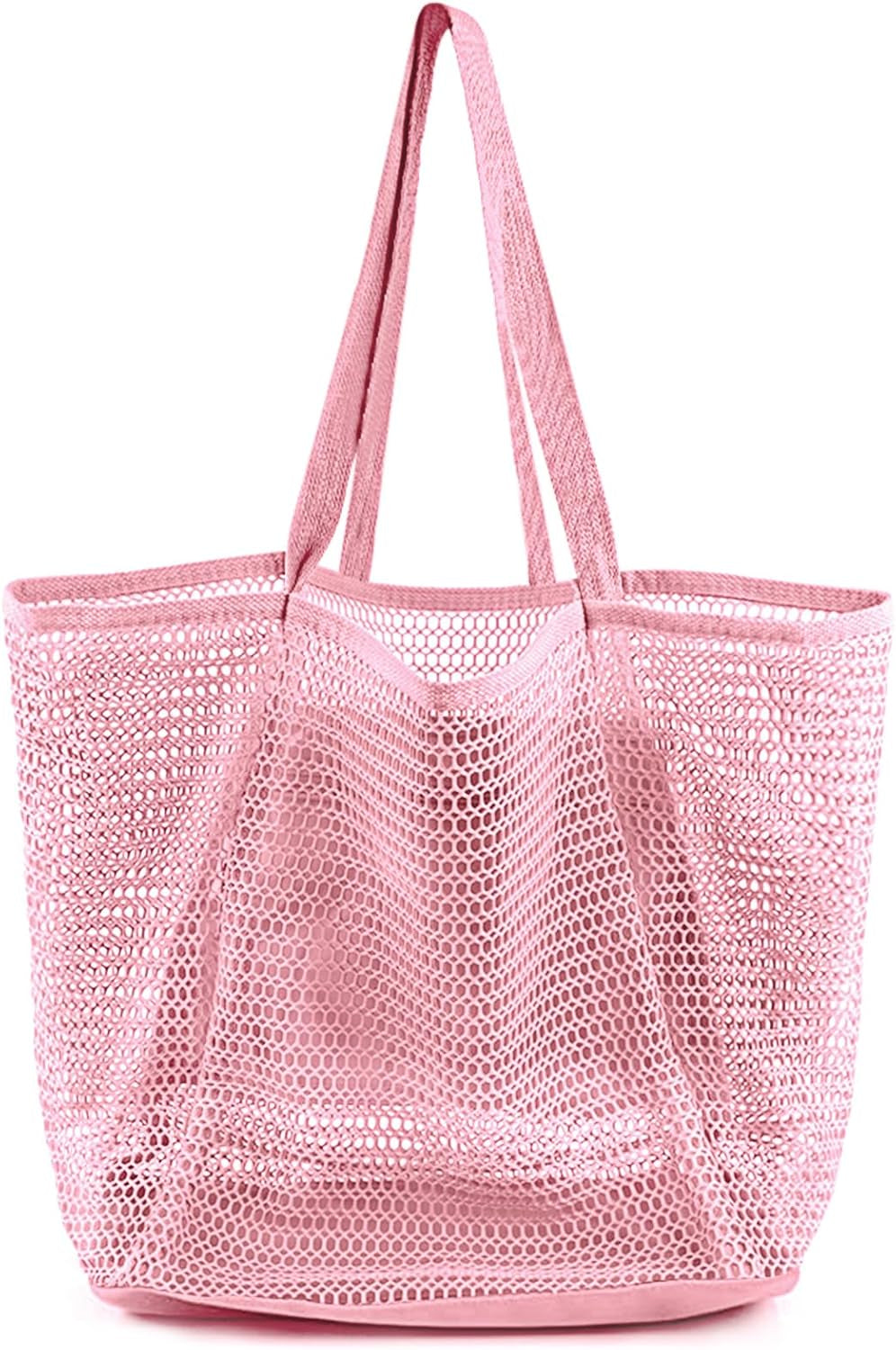 Stylish HOHOM Tan Beach Bag for Women - Versatile Summer Travel Mesh Tote with Large Inner Pocket and Sandproof Design