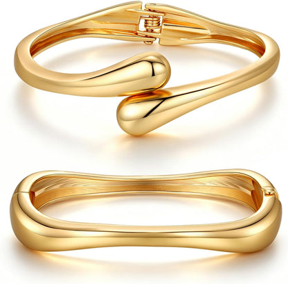 14K Gold Plated Chunky Bangle Bracelet Set