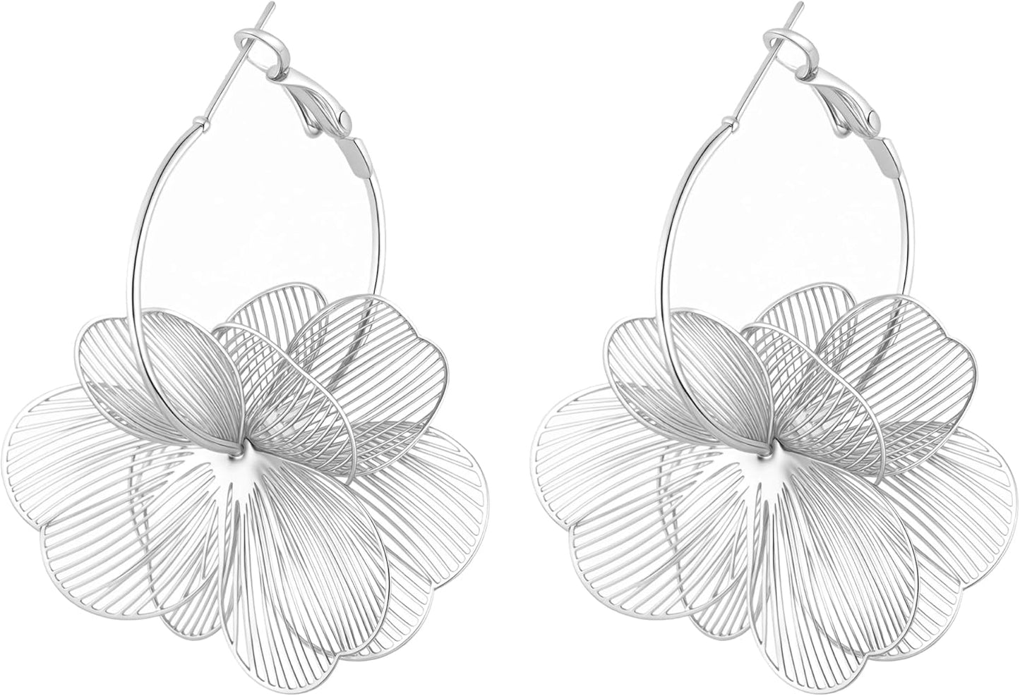 GAXAYA Dangle Flower Earrings - Elegant Gold-Tone Floral Hoop Jewelry for Women
