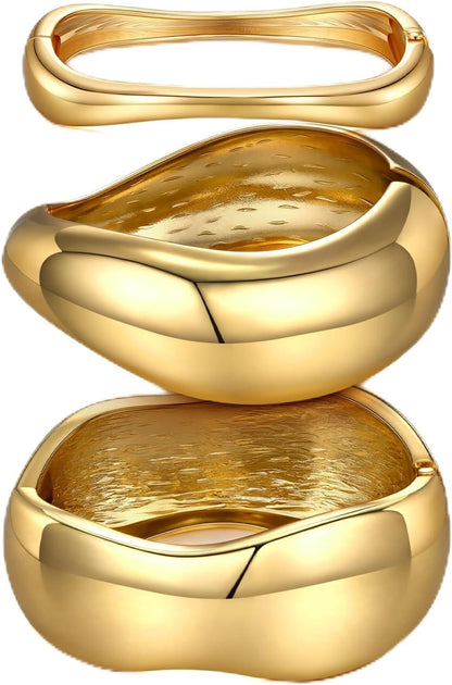 14K Gold Plated Chunky Bangle Bracelet Set