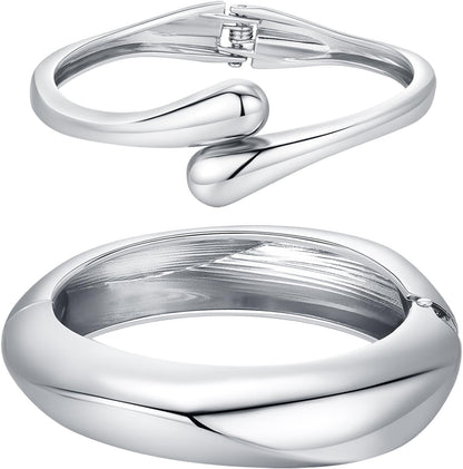 14K Gold Plated Chunky Bangle Bracelet Set