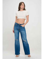 Cameron - Super Stretchy High Waisted Denim Wide Leg Jeans - Cyndora