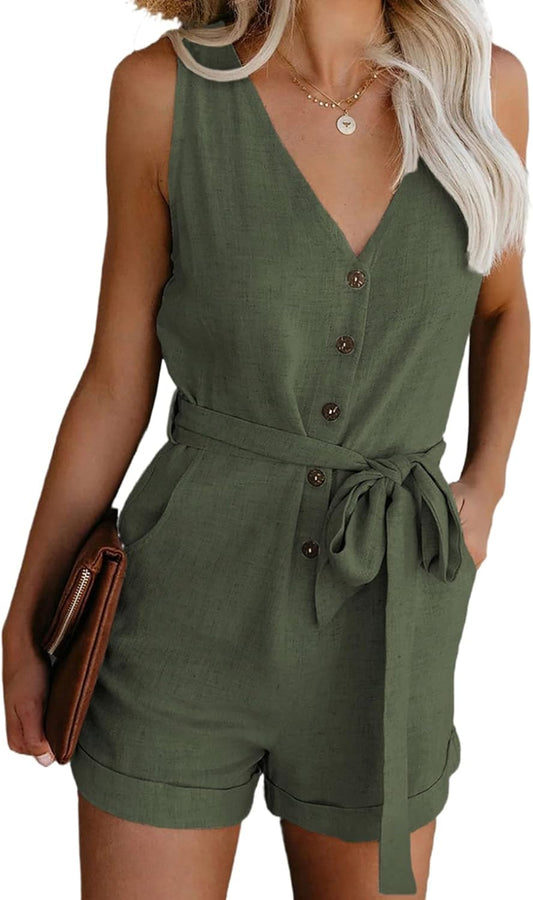 Women's Casual Crewneck Ruffle Sleeveless Romper
